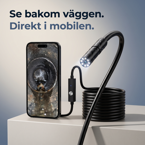 Snokaren inspektionskamera kopplad till mobilen
