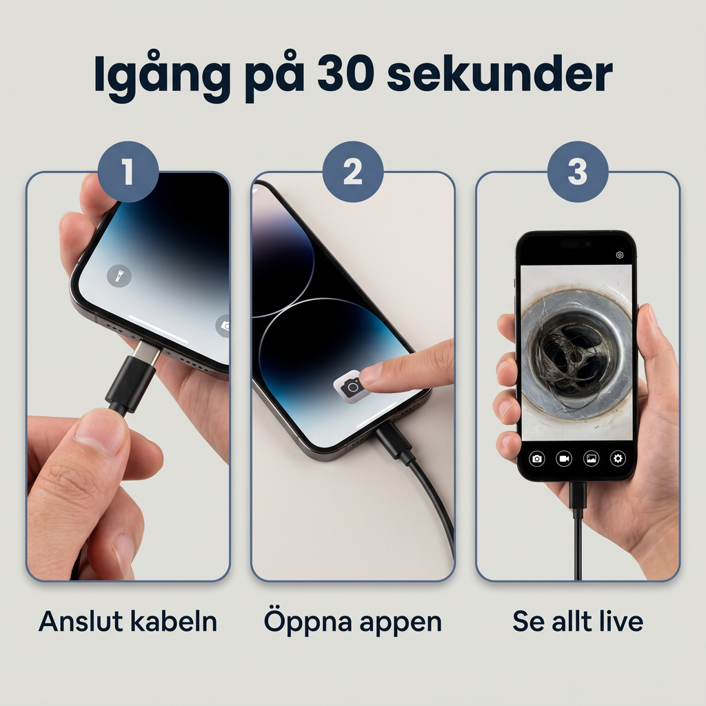 Igång på 30 sekunder: anslut, öppna appen, se live
